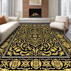 Gold Black Ornamental Floral Border Rug