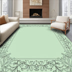 Elegant Mint Green Floral Scroll Border Rug