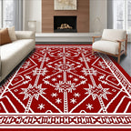 Crimson White Starburst Geometric Medallion Rug