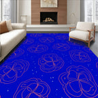 Vibrant Coral Flower Scatter Blue Background Rug