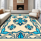 Cream Blue Floral Medallion Border Rug
