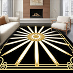 Gold White Sunburst Art Deco Rug