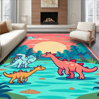 Whimsical Dinosaur Sunset Landscape Rug