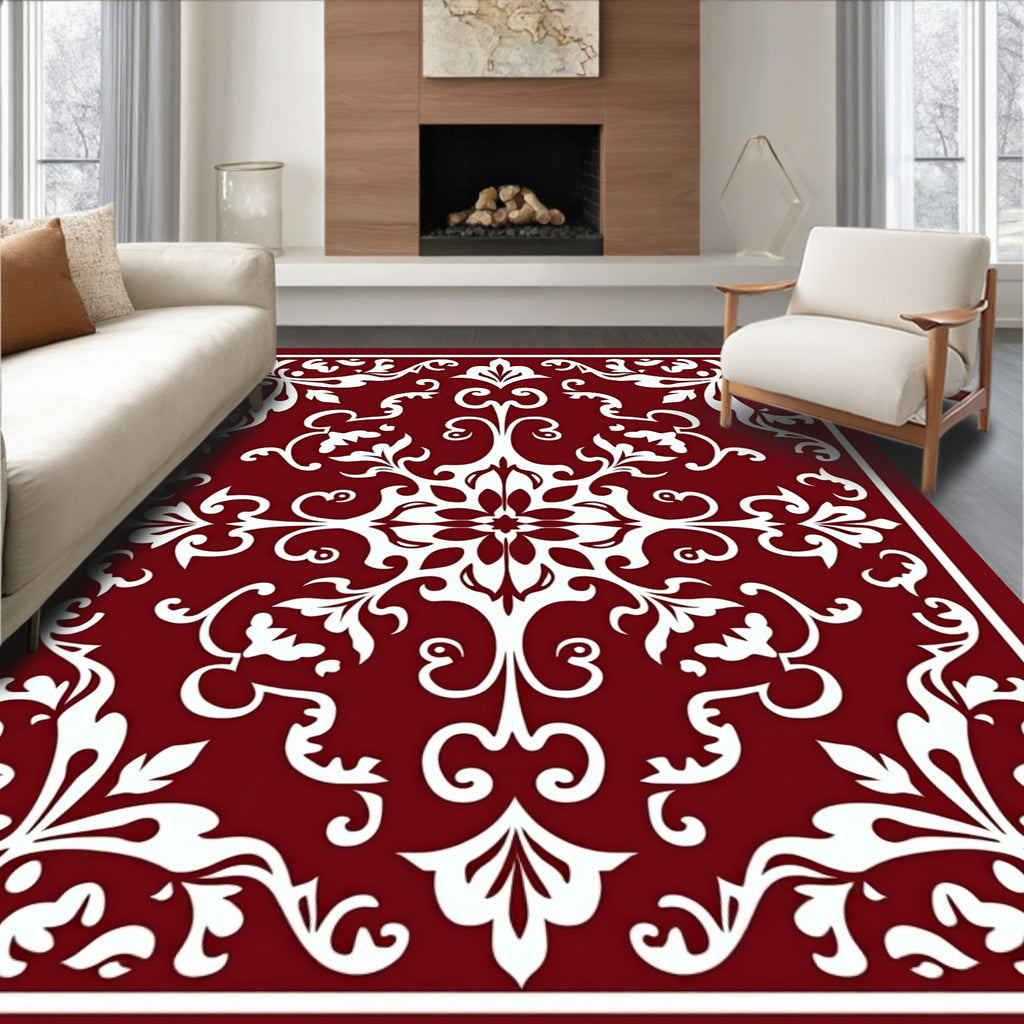 Crimson White Floral Medallion Accents Rug