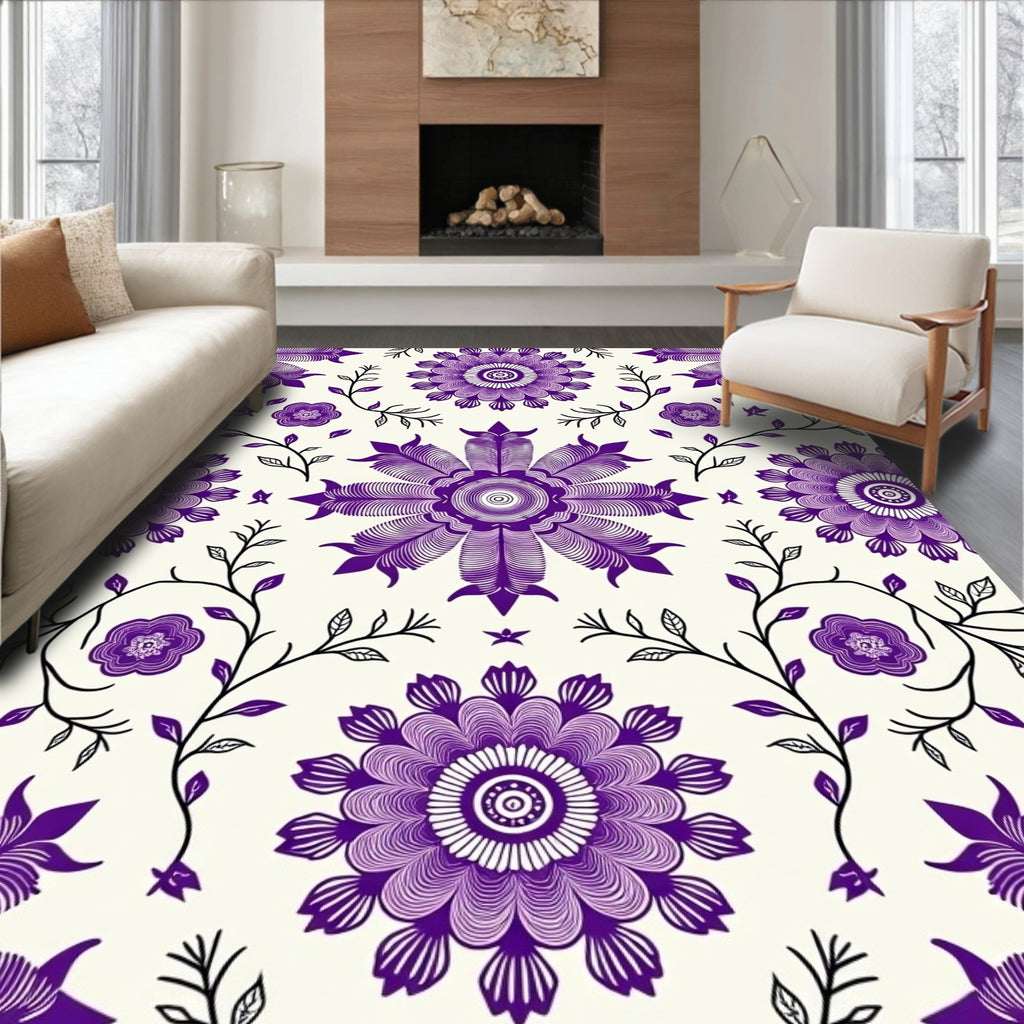 Vibrant Purple Floral Vine Medallion Rug