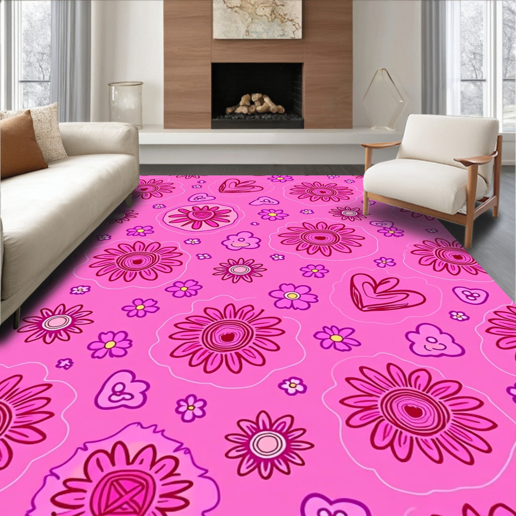 Pink Floral Heart Collage Rug