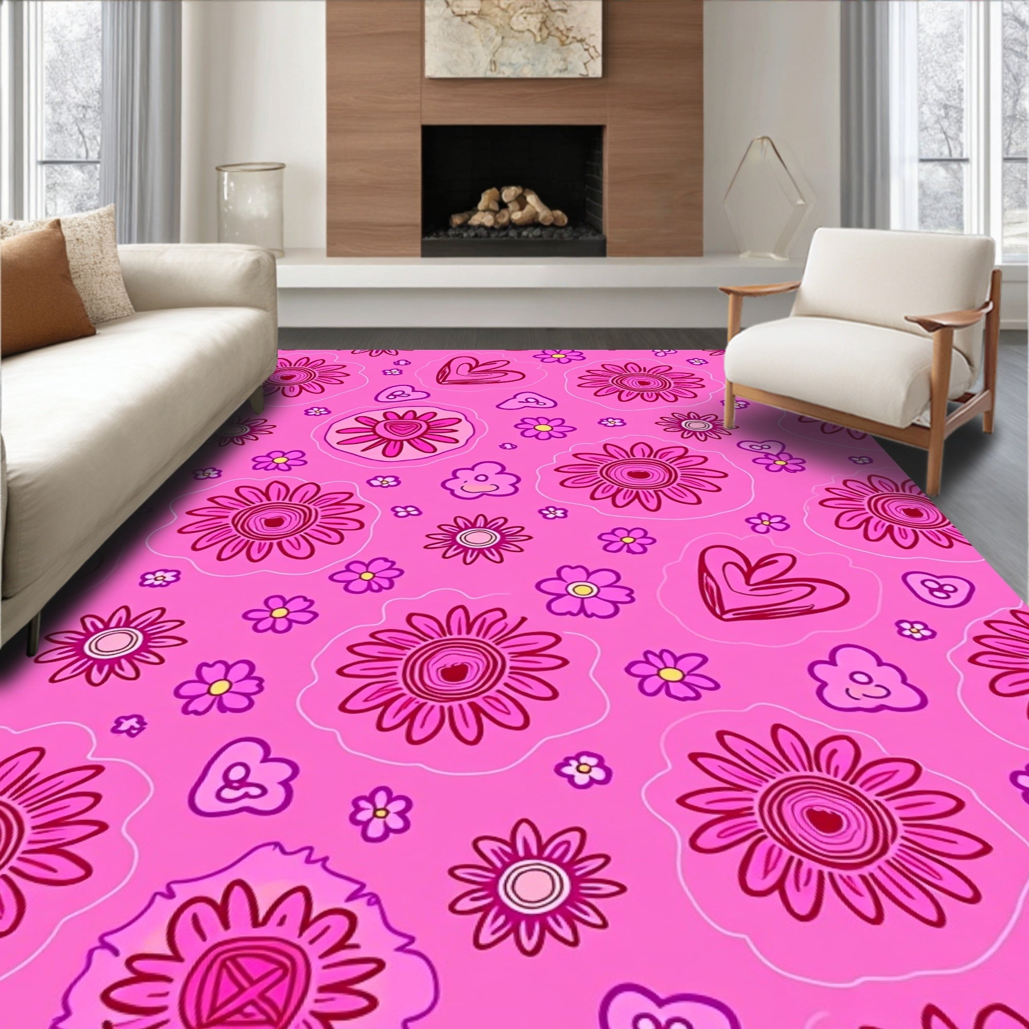Pink Floral Heart Collage Rug