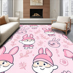 Cute Pink Bunny Characters Floral Pattern Rug