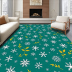 Teal White Snowflakes Gold Foliage Rug