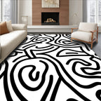 Abstract Black White Continuous Line Rug