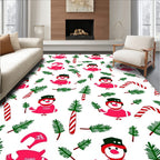 Festive Snowman Candy Cane Pine Sprigs Rug
