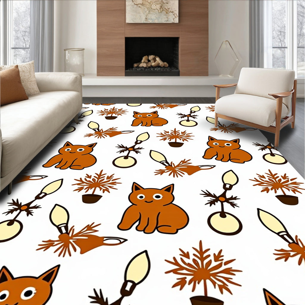 Brown Cat Plant Lamp Ensemble Rug