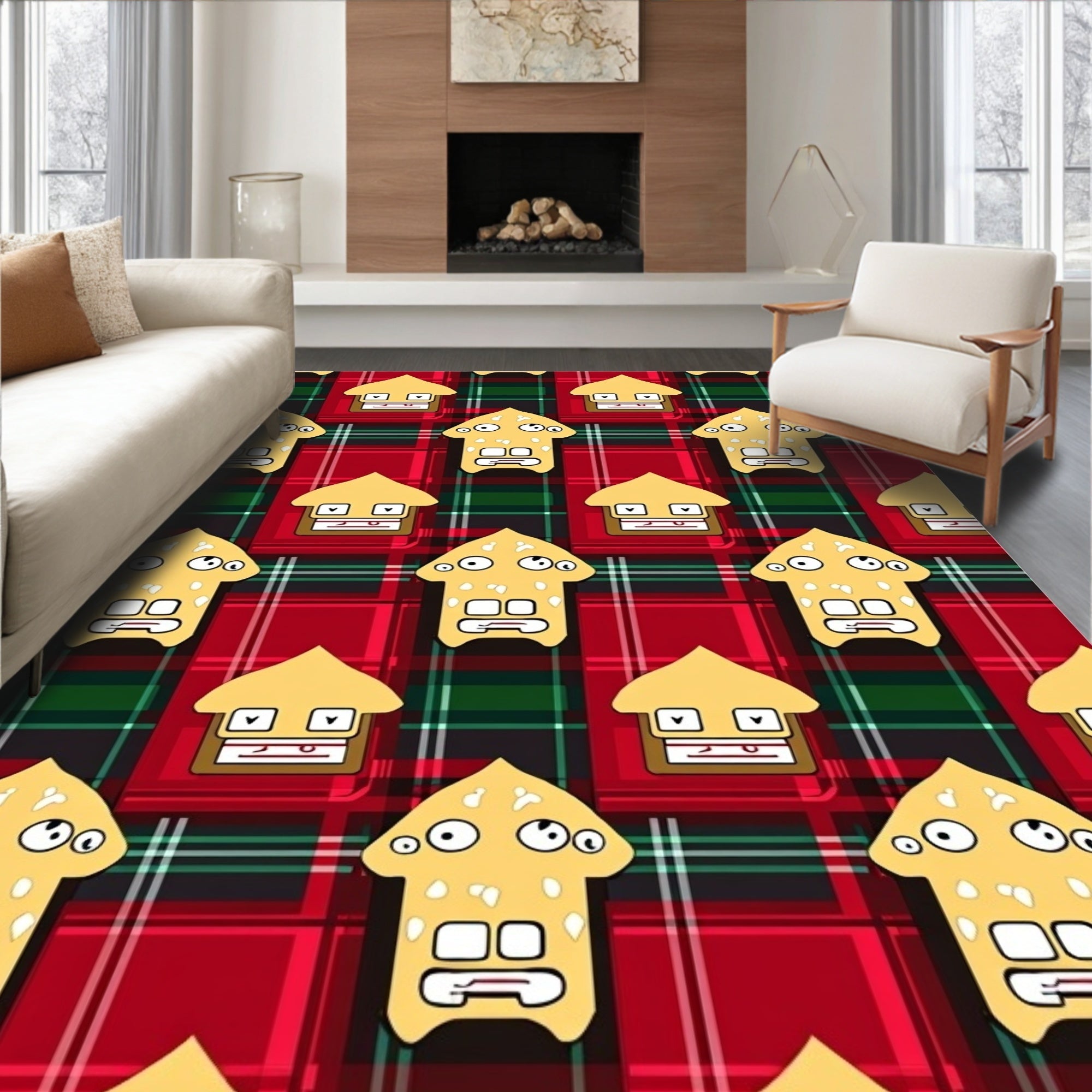 Whimsical Yellow Monster Tartan Rug