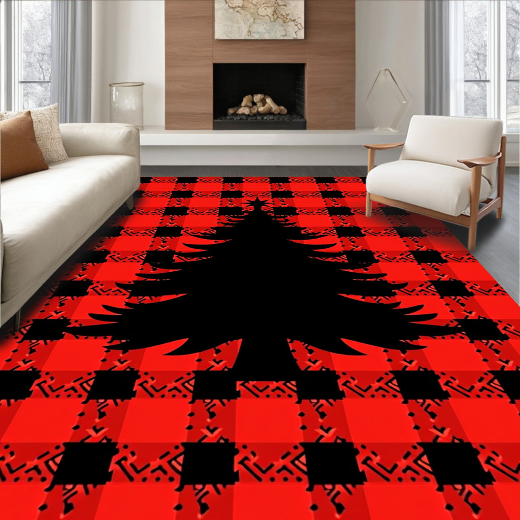 Classic Red Black Buffalo Check Tree Rug