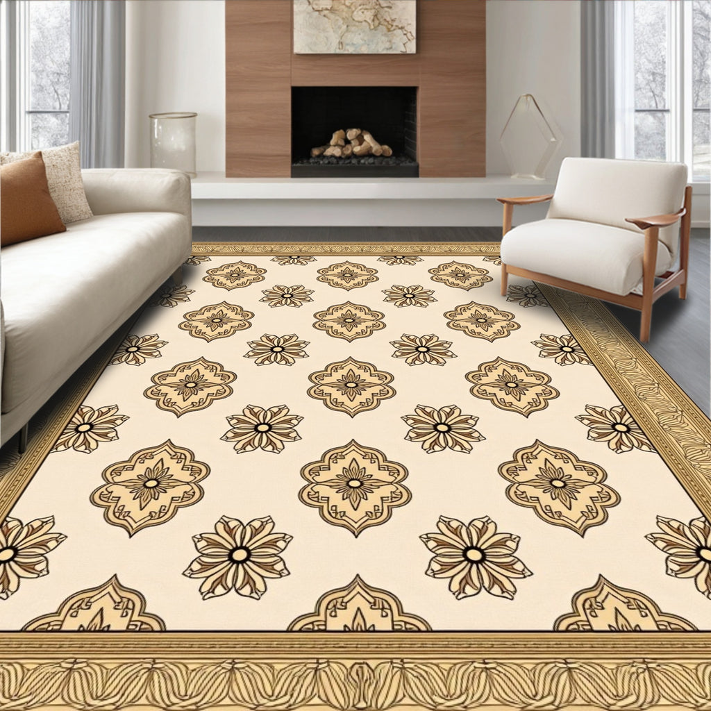 Antique Cream Ornamental Floral Arrangement Rug