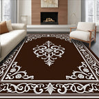 Rich Brown White Ornate Medallion Rug