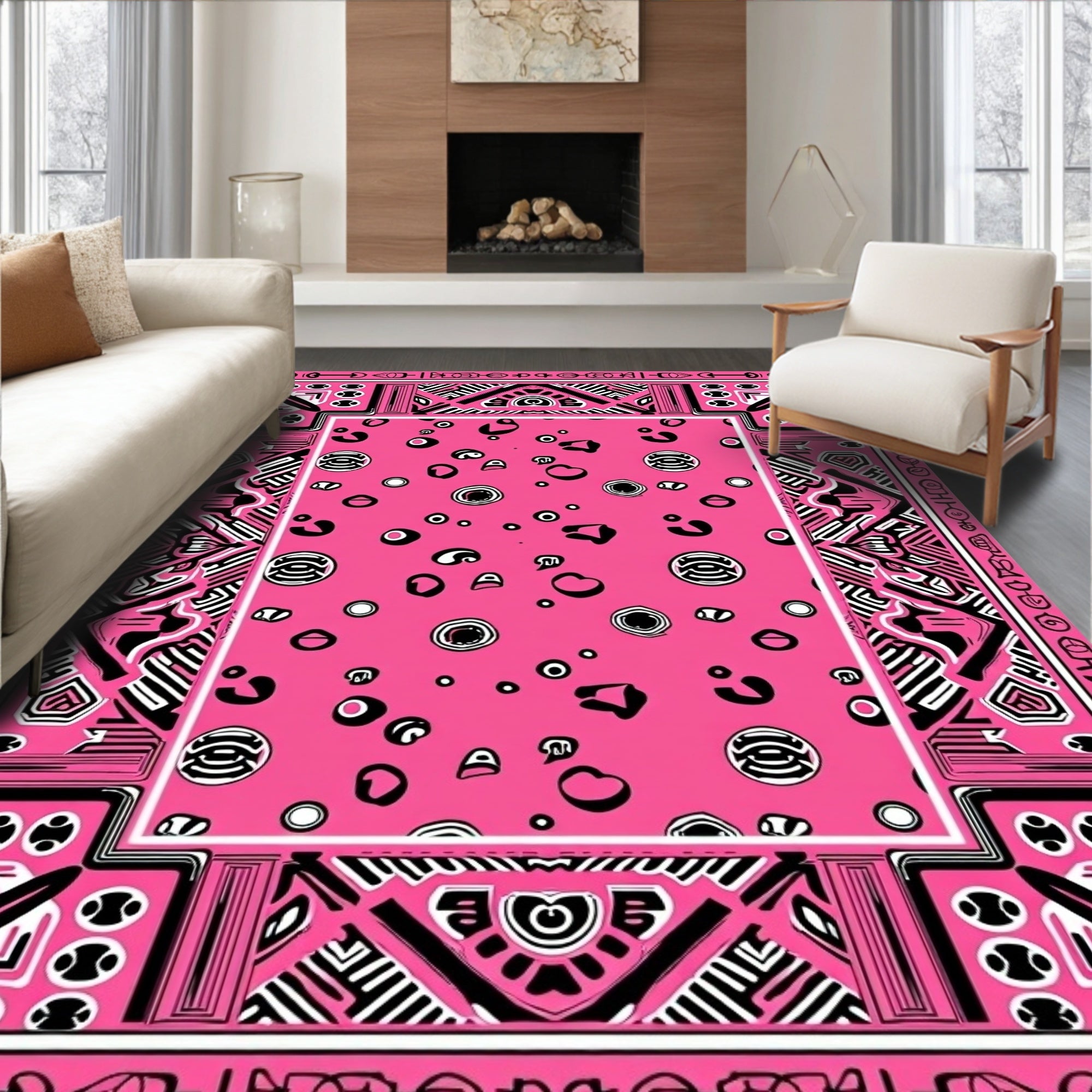 Hot Pink Abstract Heart Scattered Rug