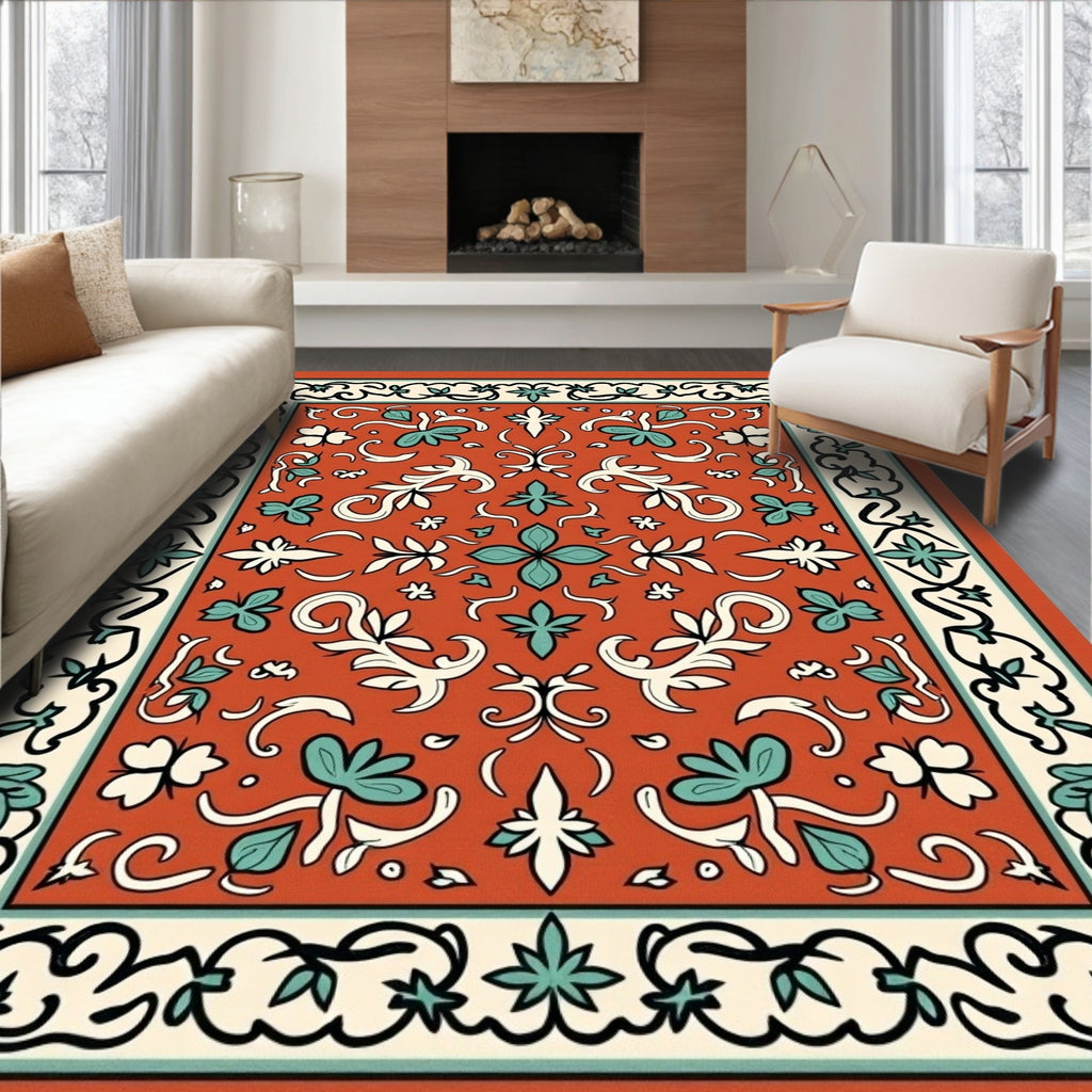 Terracotta Floral Vine Garden Rug