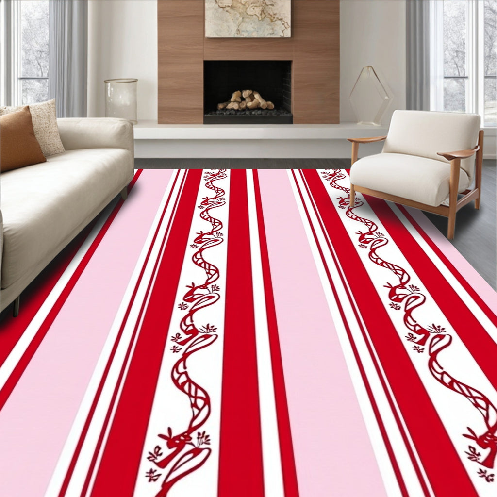 Red Pink Striped Serpent Vines Rug