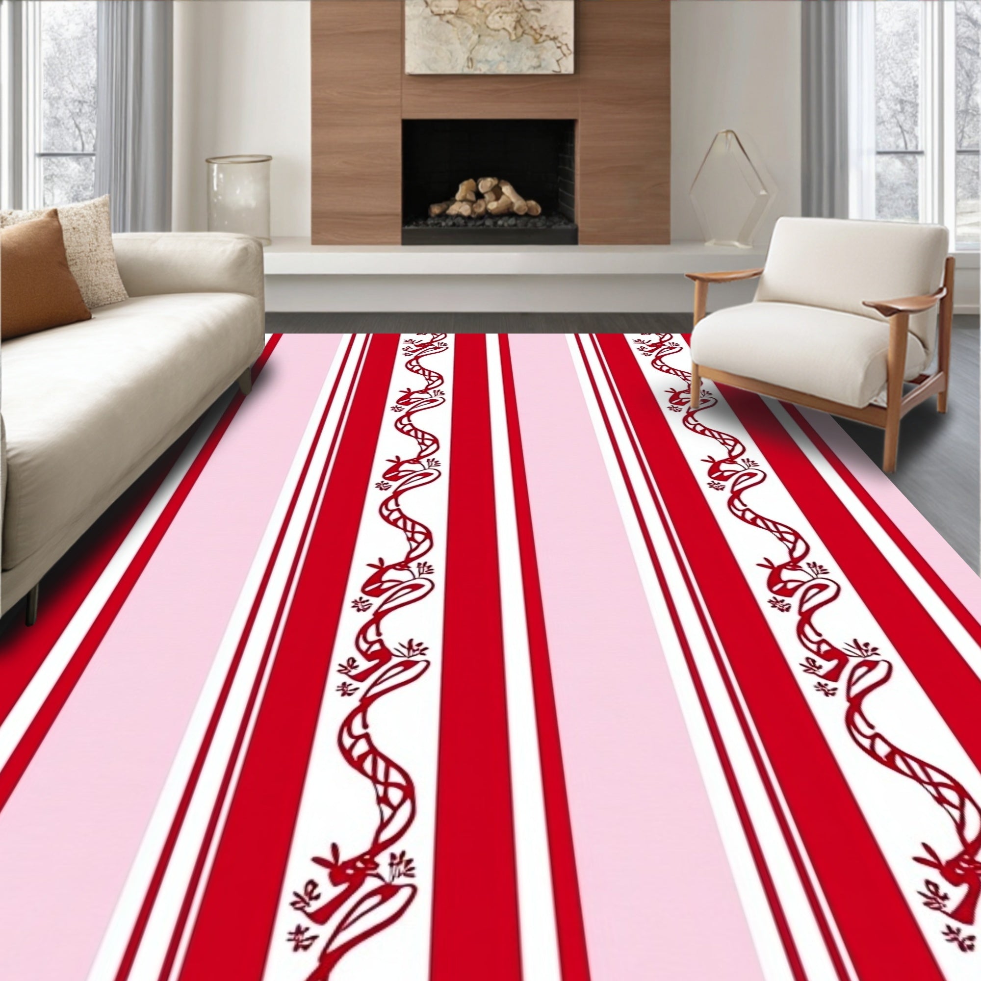 Red Pink Striped Serpent Vines Rug