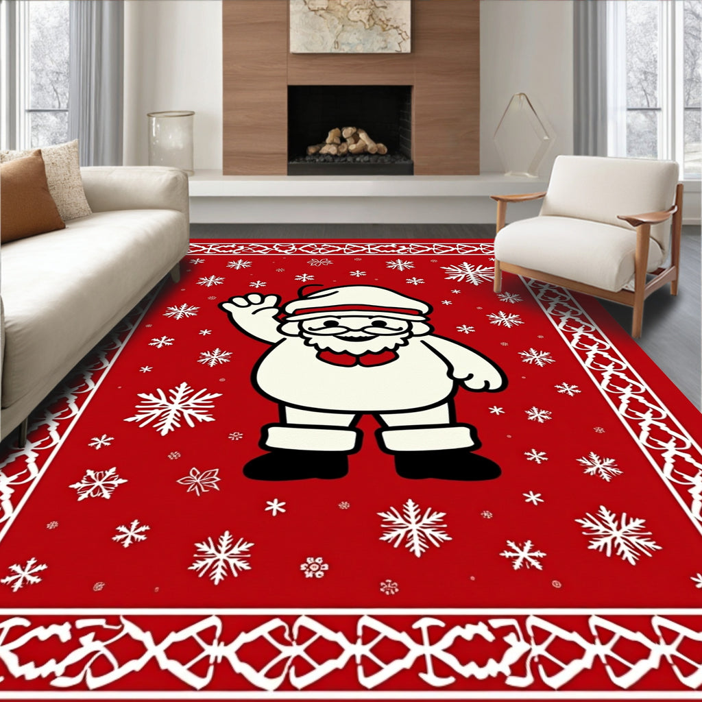 Festive Red Snowman Snowflake Border Rug