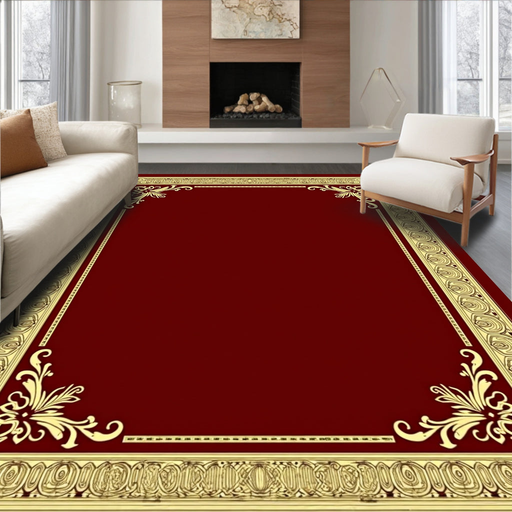 Ornate Golden Filigree Border Rug