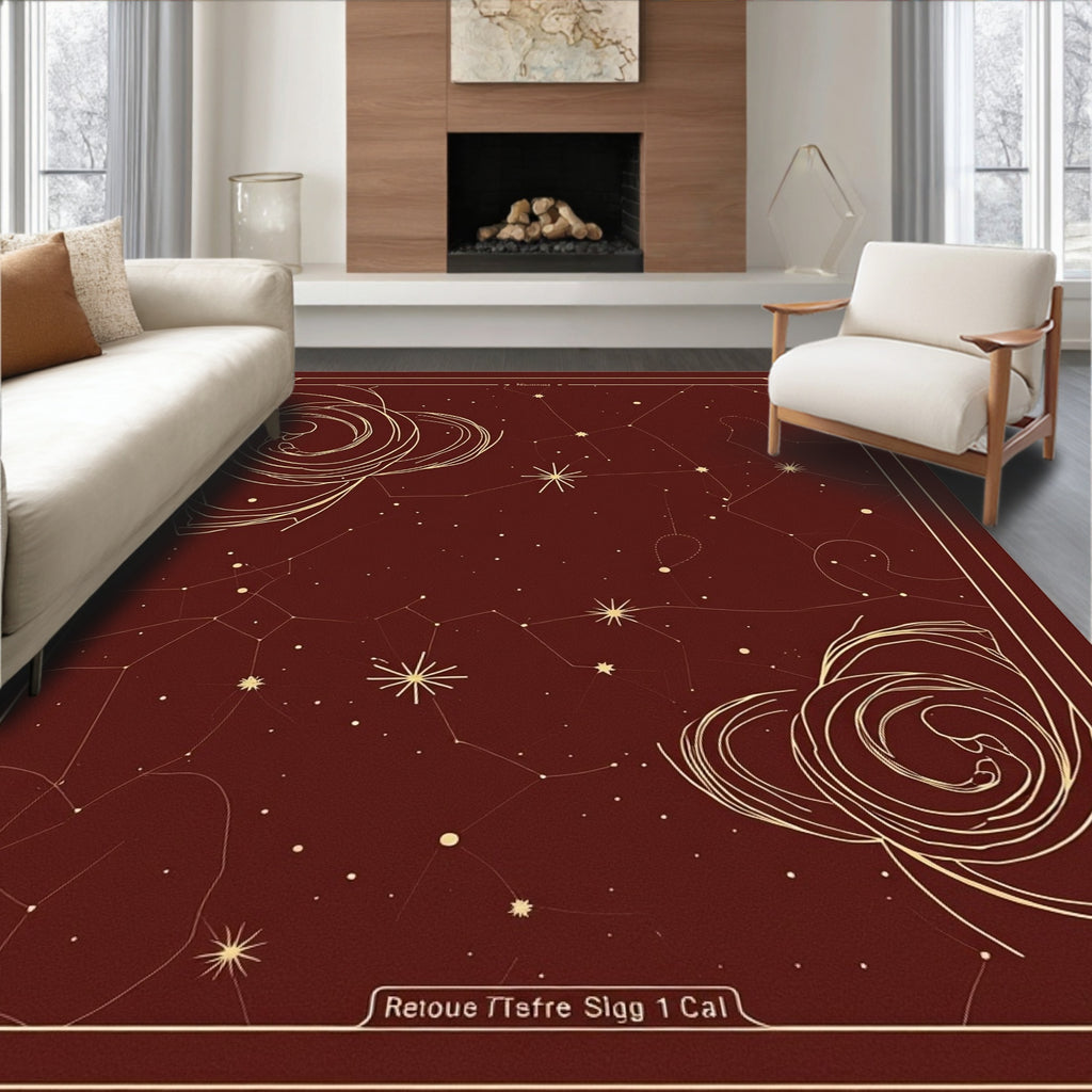 Rich Burgundy Celestial Rose Constellation Rug