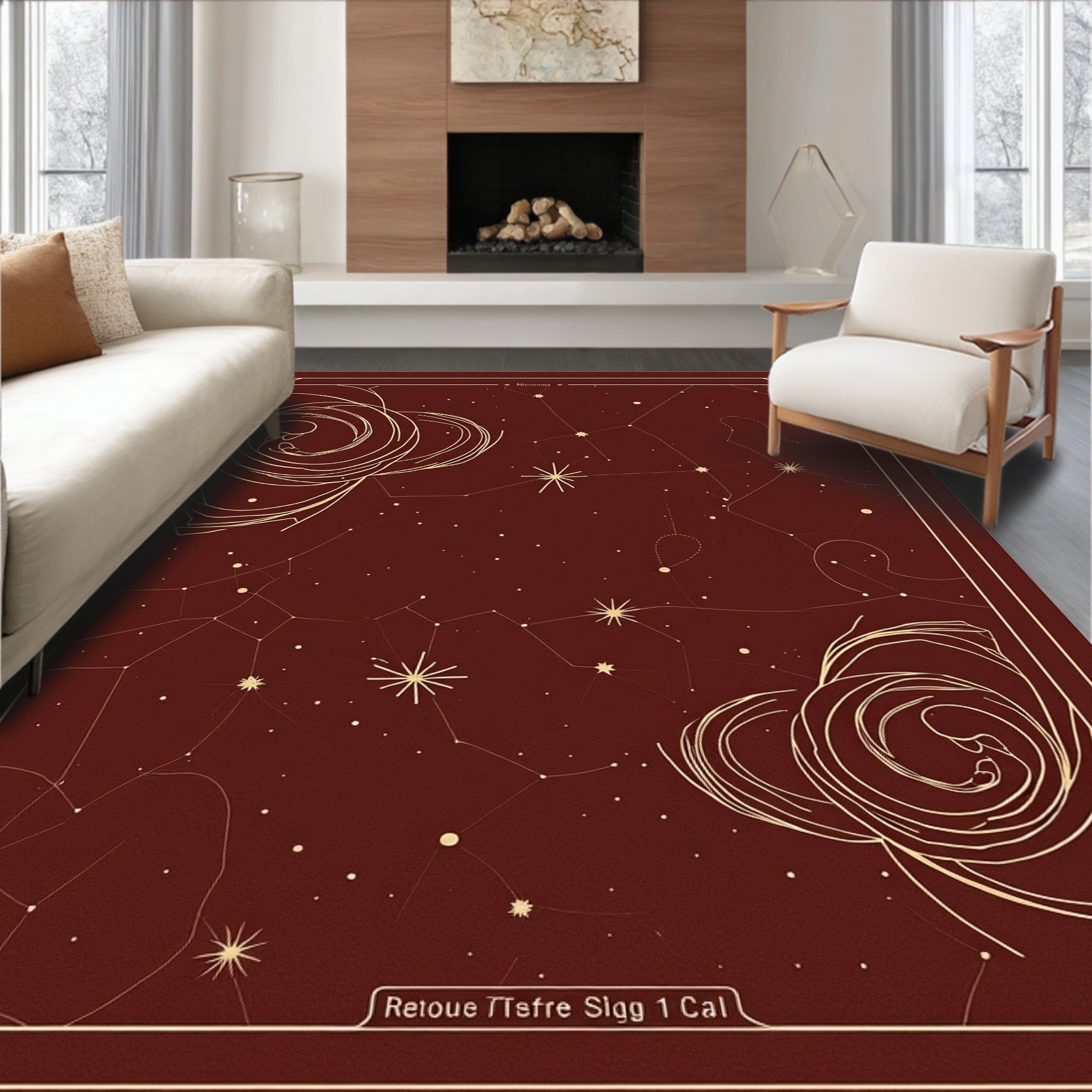 Rich Burgundy Celestial Rose Constellation Rug