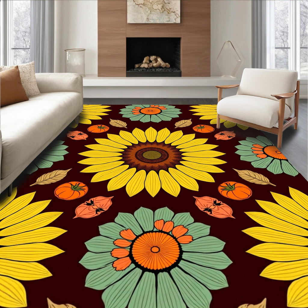 Sunflower Autumn Floral Medallion Rug