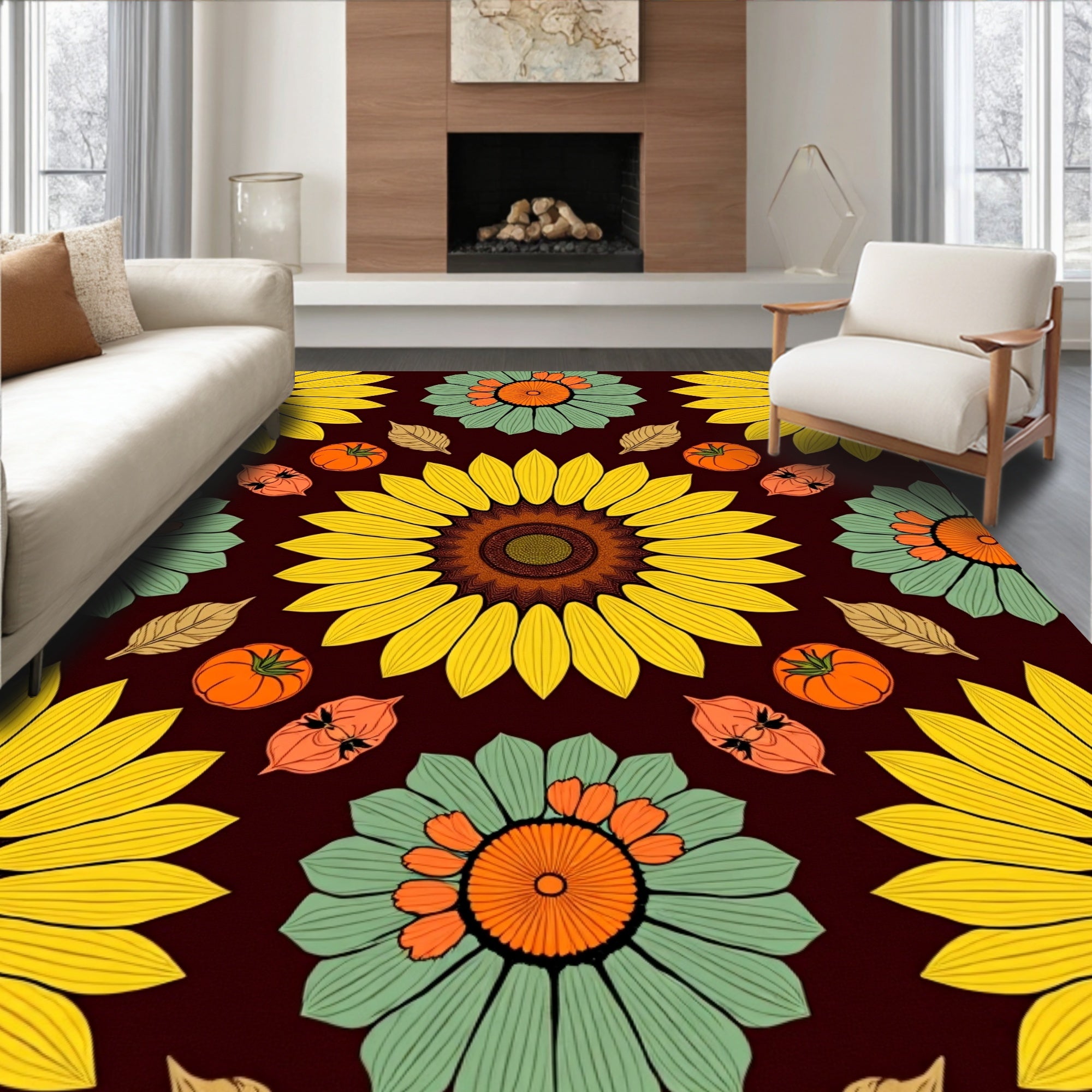 Sunflower Autumn Floral Medallion Rug
