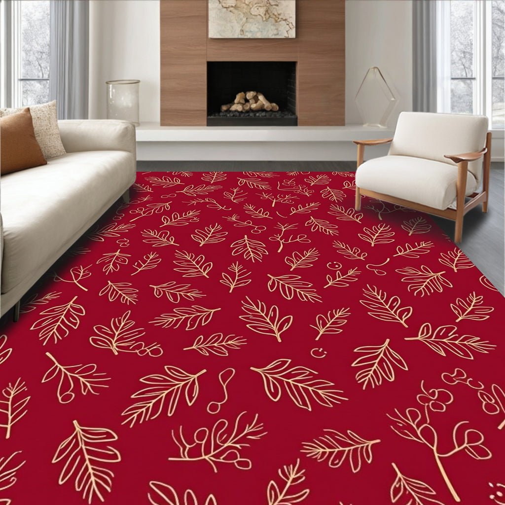 Scarlet Red Outline Floral Sprig Rug