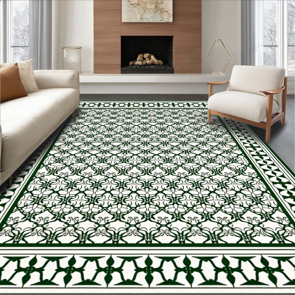Dark Green Elaborate Lattice Border Rug