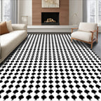 Bold Black White Geometric Grid Rug