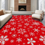 White Snowflakes on Red Canvas Rug