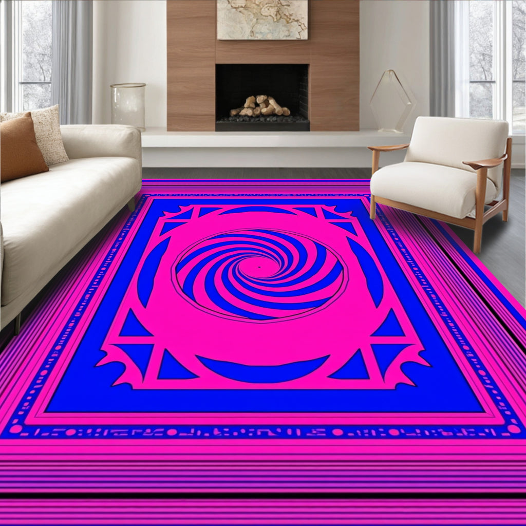 Hot Pink Blue Concentric Hypnotic Rug