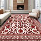 Crimson Botanical Symmetry Border Art Rug