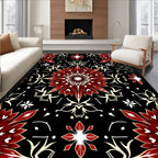 Crimson Petal Starburst Mandala Rug