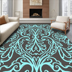 Aqua Swirl Baroque Damask Rug