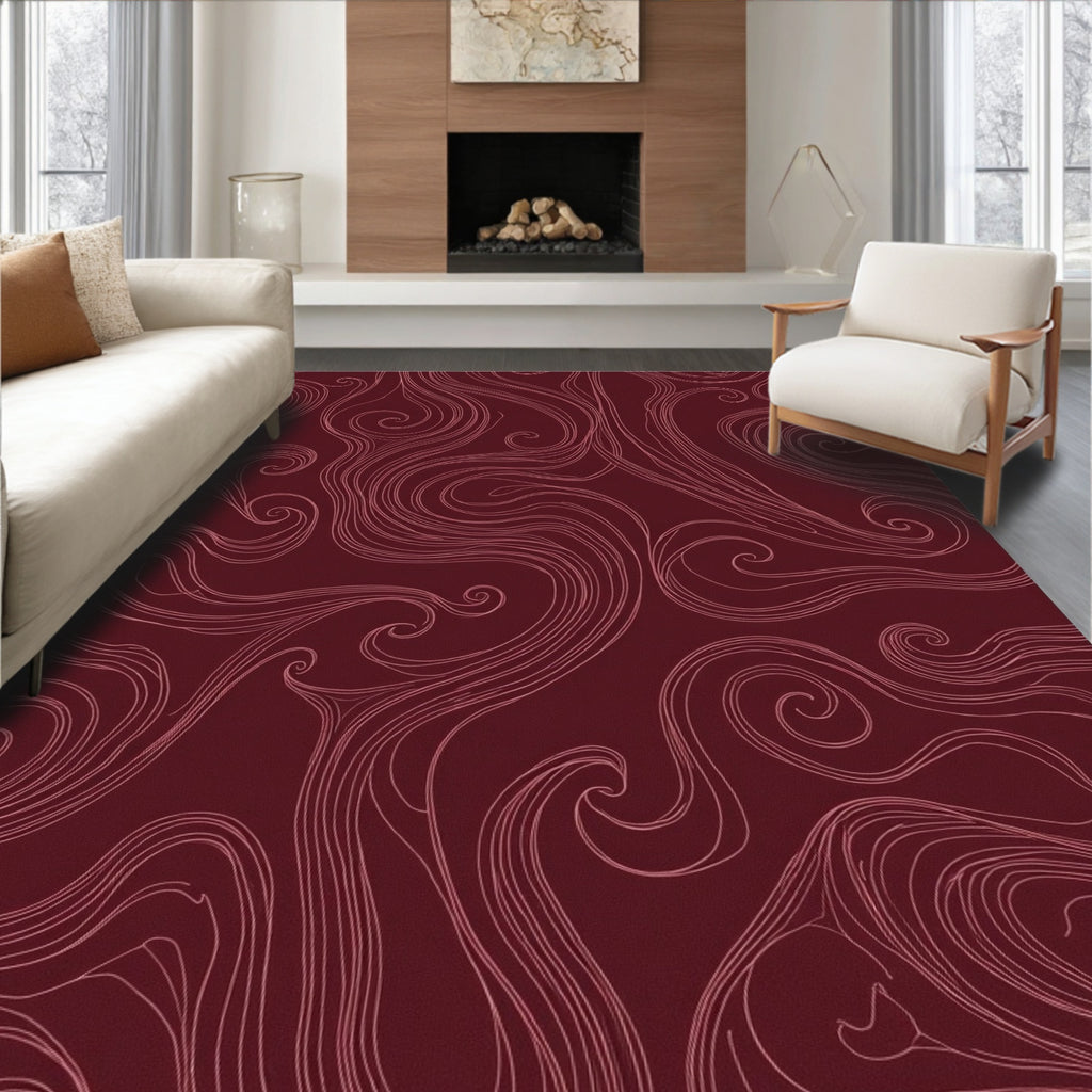 Deep Burgundy Swirl Abstract Rug