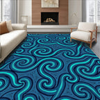 Aqua Swirl Abstract Cobalt Lines Rug
