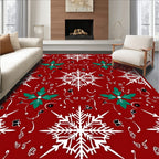 Red White Snowflake Poinsettia Medallion Rug