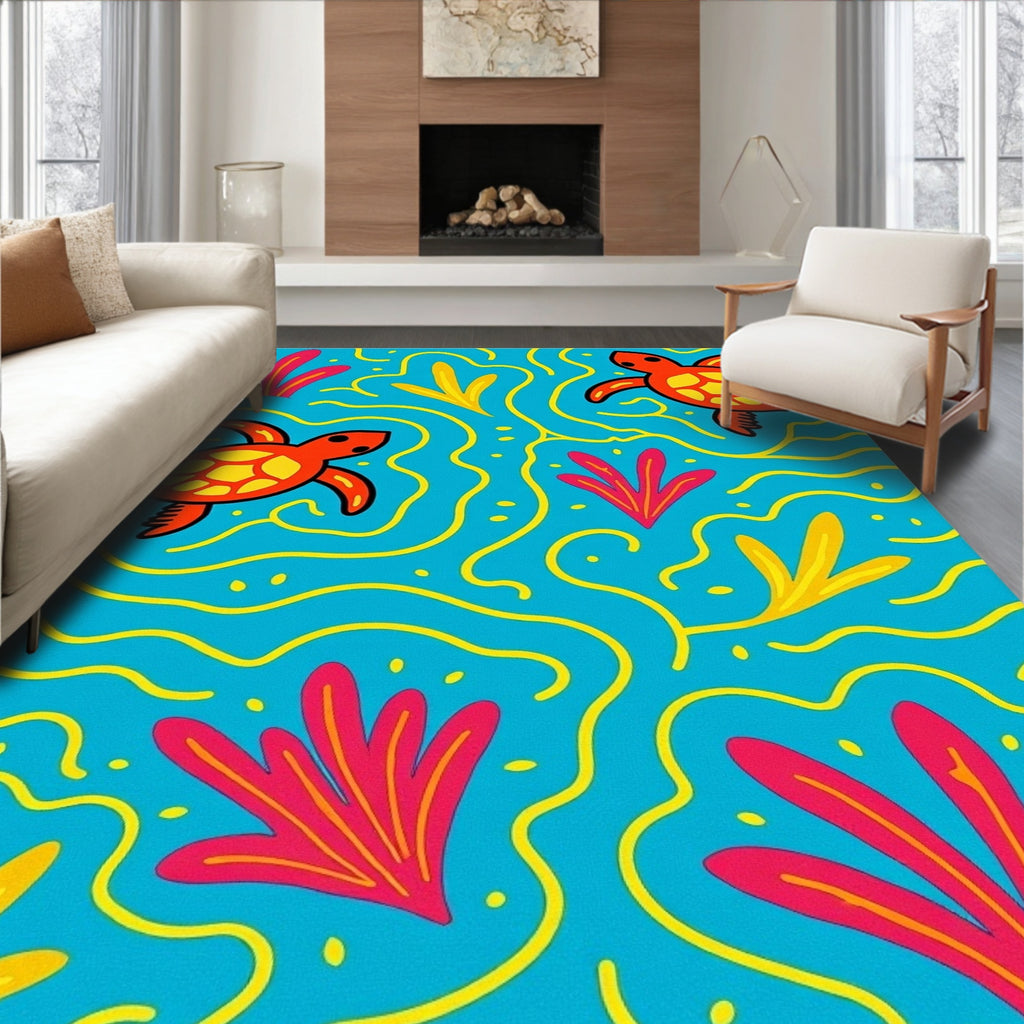 Oceanic Turtle Coral Swirls Rug