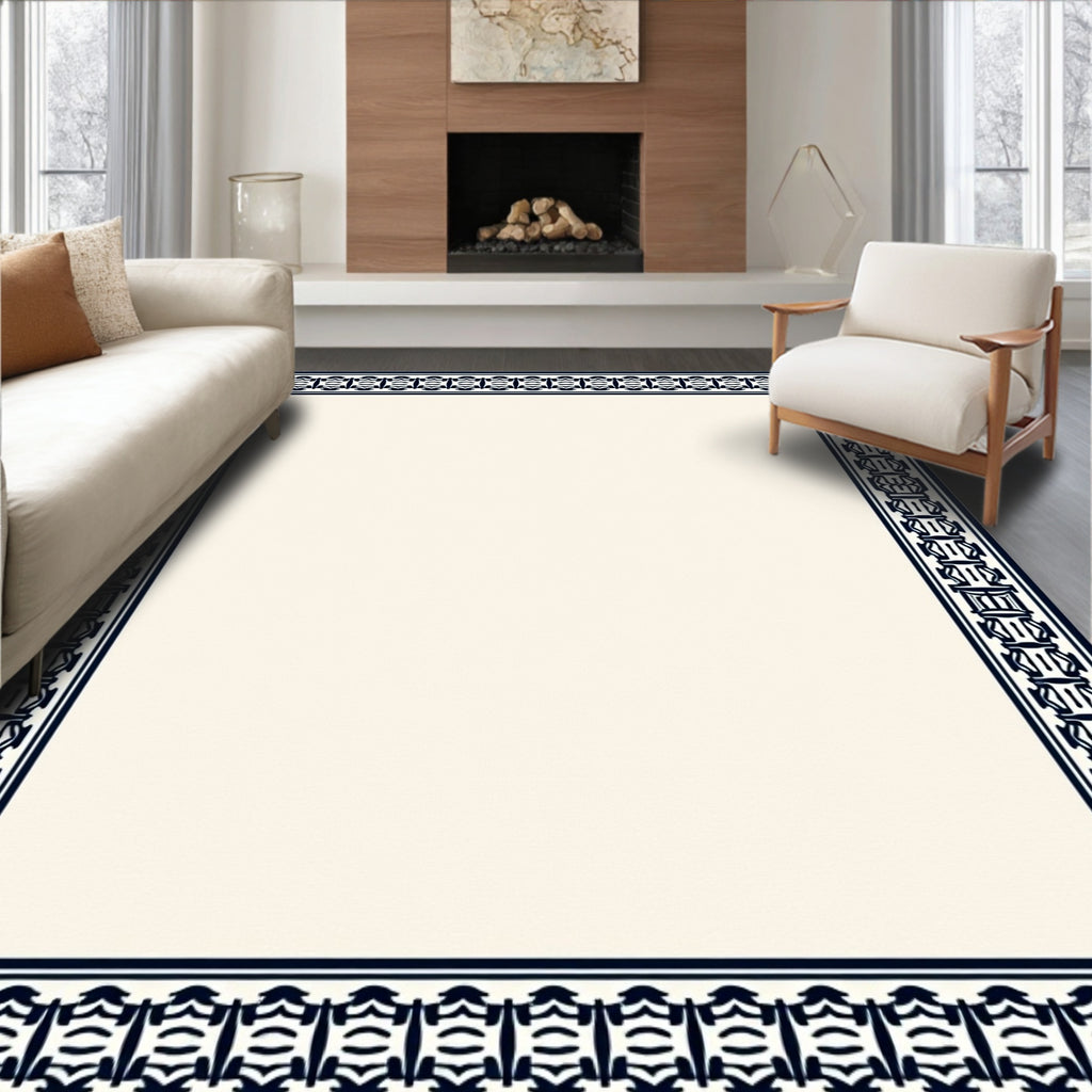 Classic Navy Geometric Border Rug