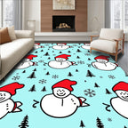 Whimsical Snowman Red Hat Christmas Wonderland Rug