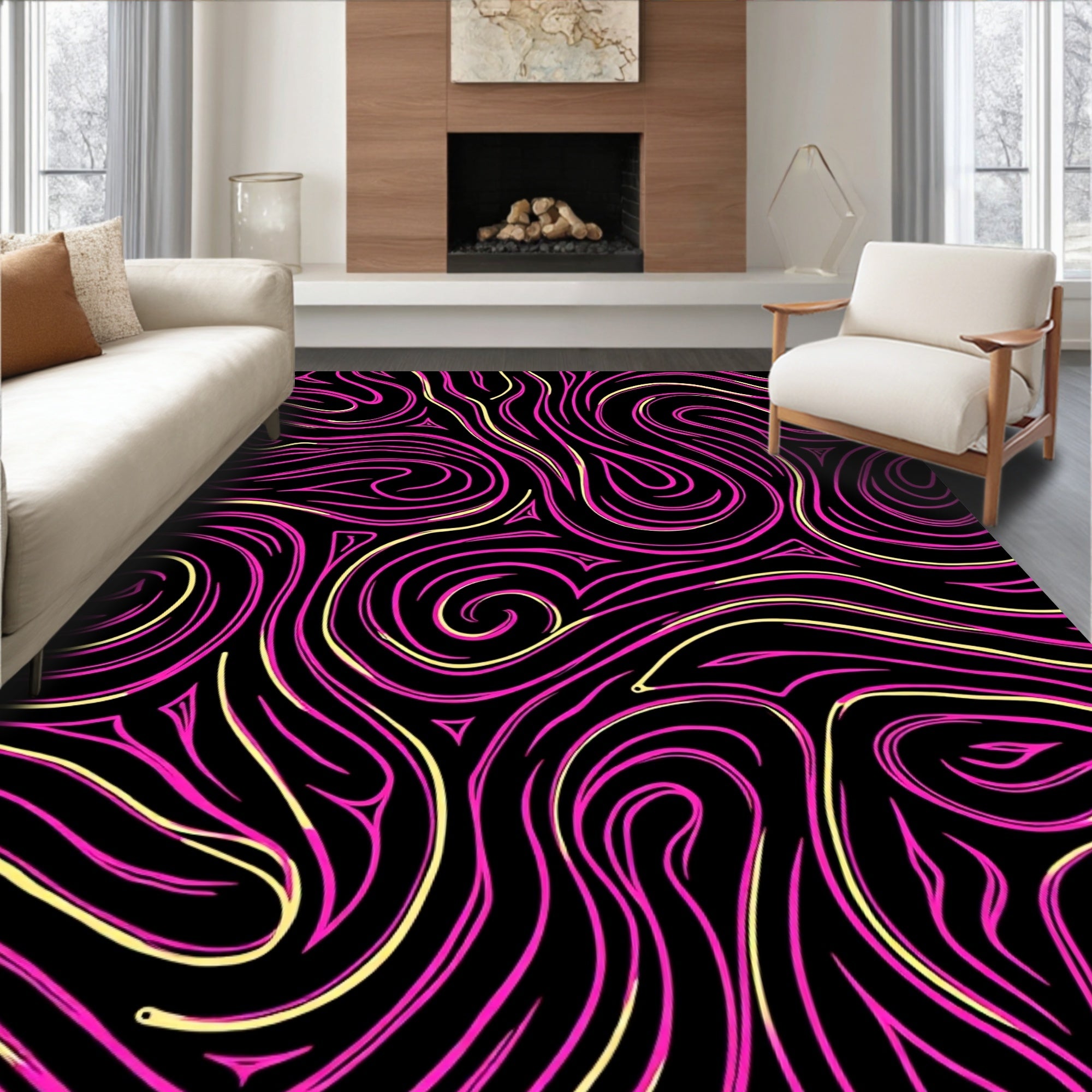 Radical Pink Swirl Flow Rug
