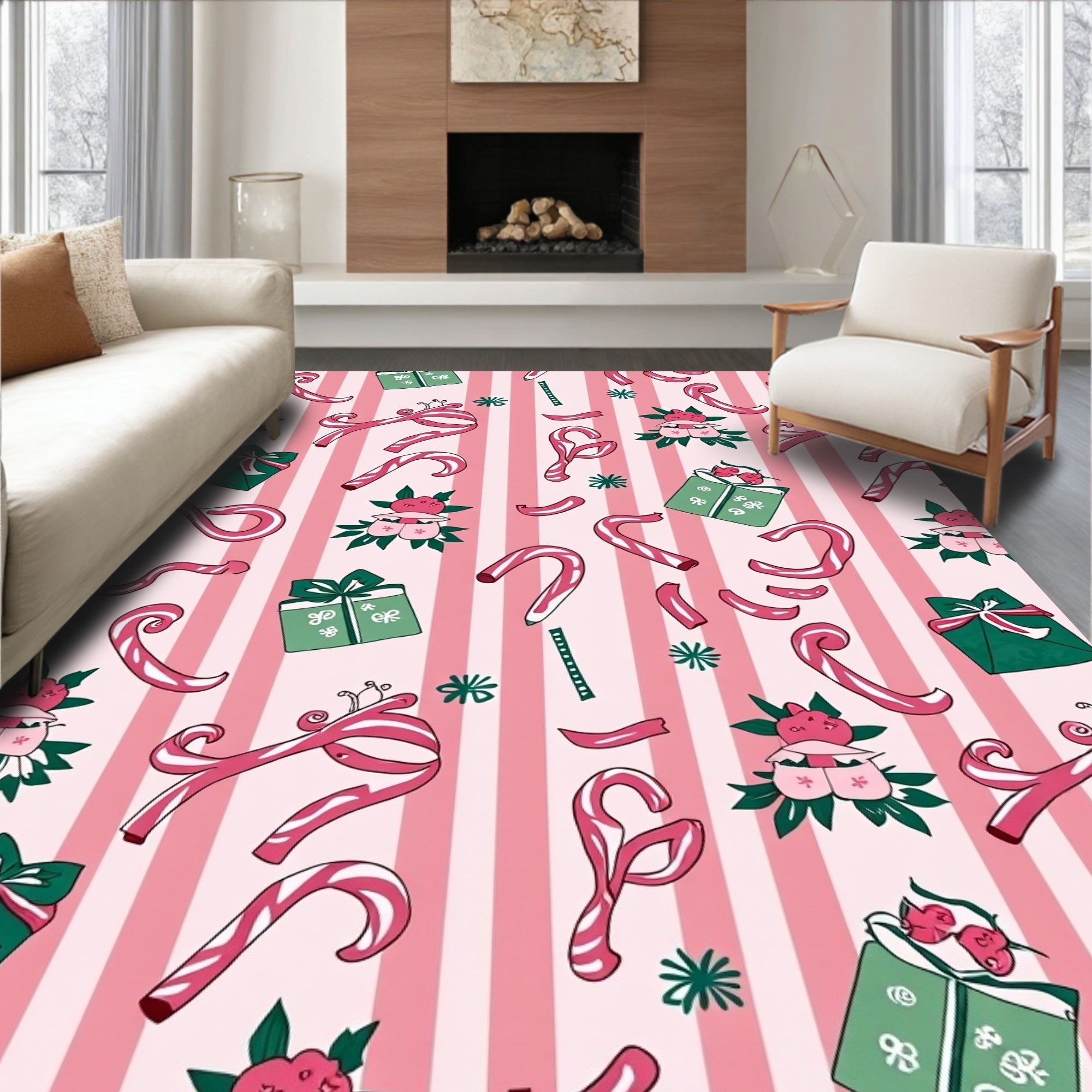 Pink Candy Cane Gift Stripe Rug