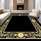 Golden Floral Scrollwork Medallion Border Rug