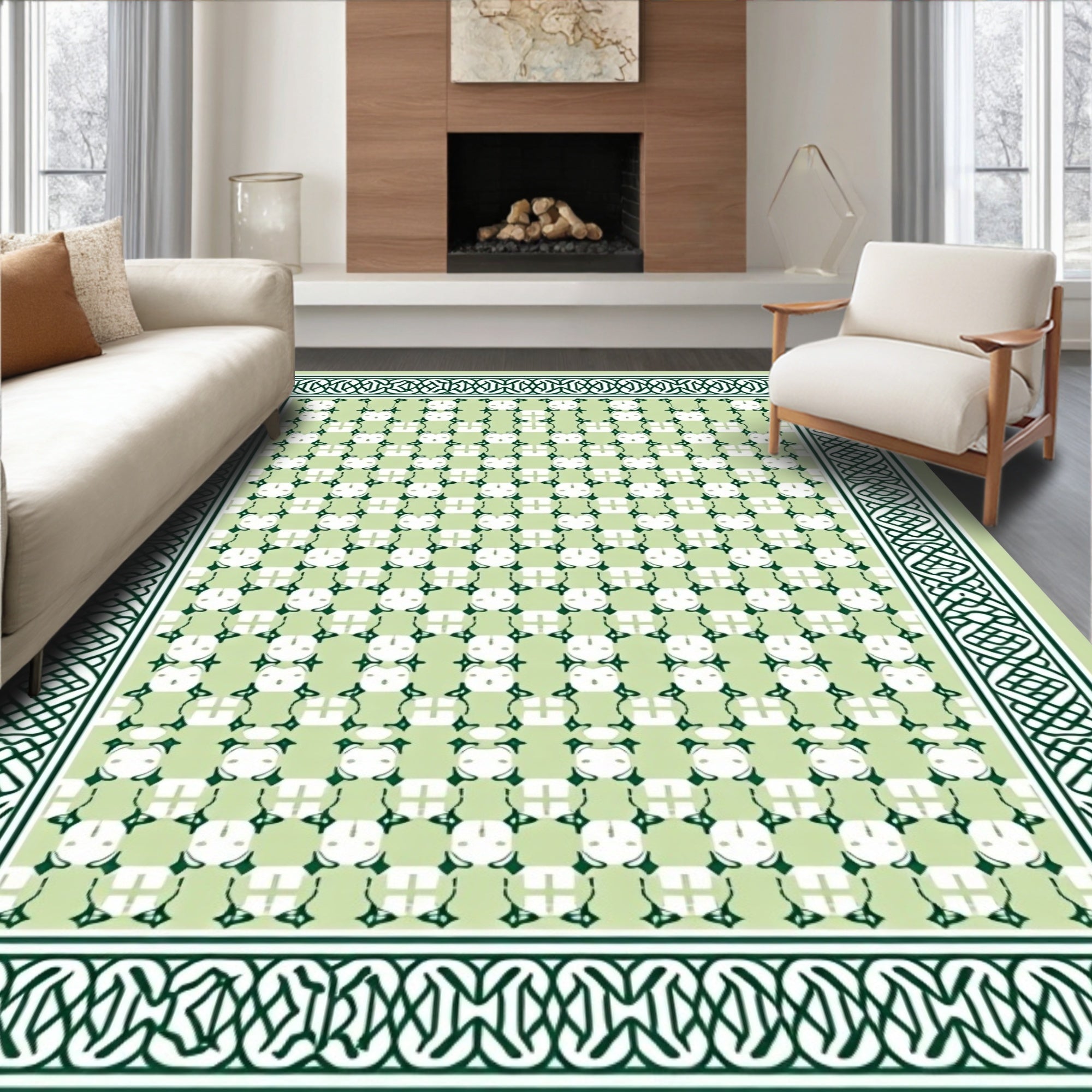 Pale Green White Celtic Knot Rug