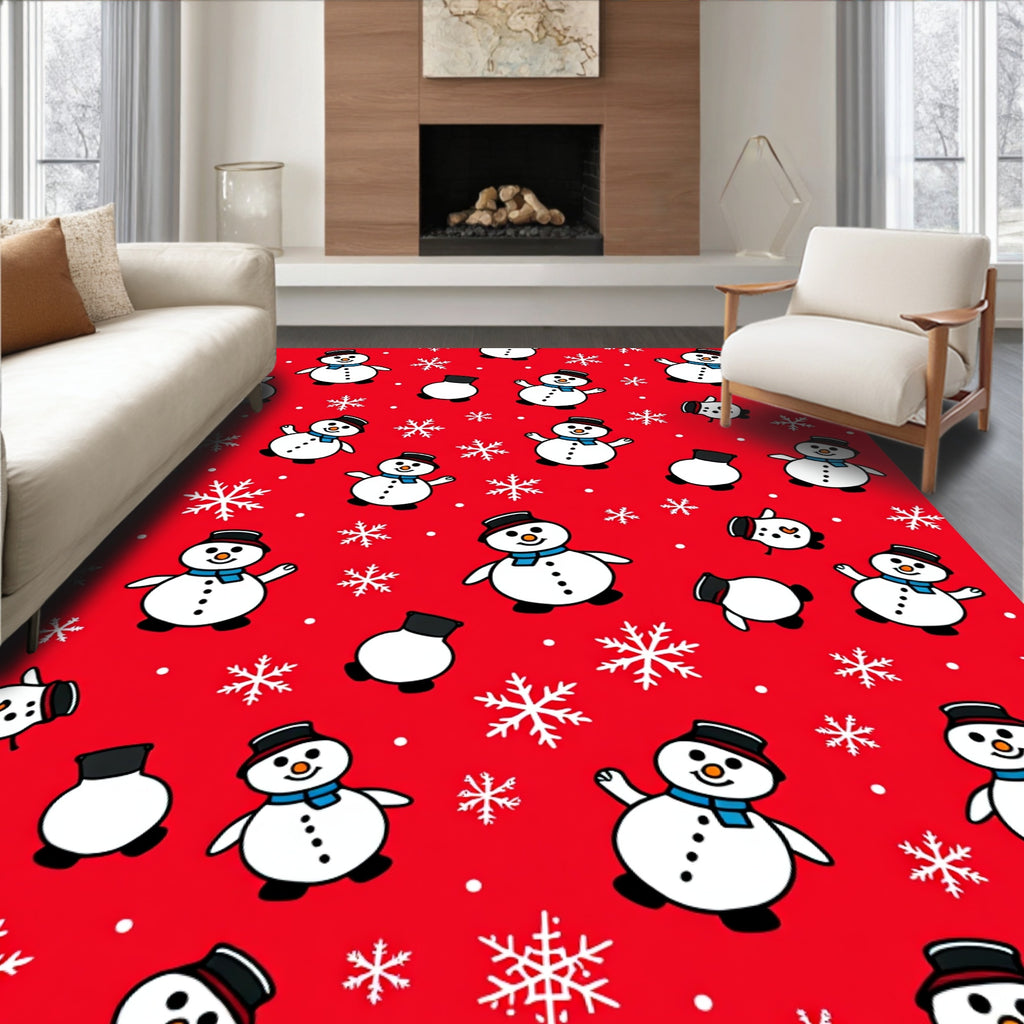 Festive Snowman And Snowflake Repeating Pattern Rug