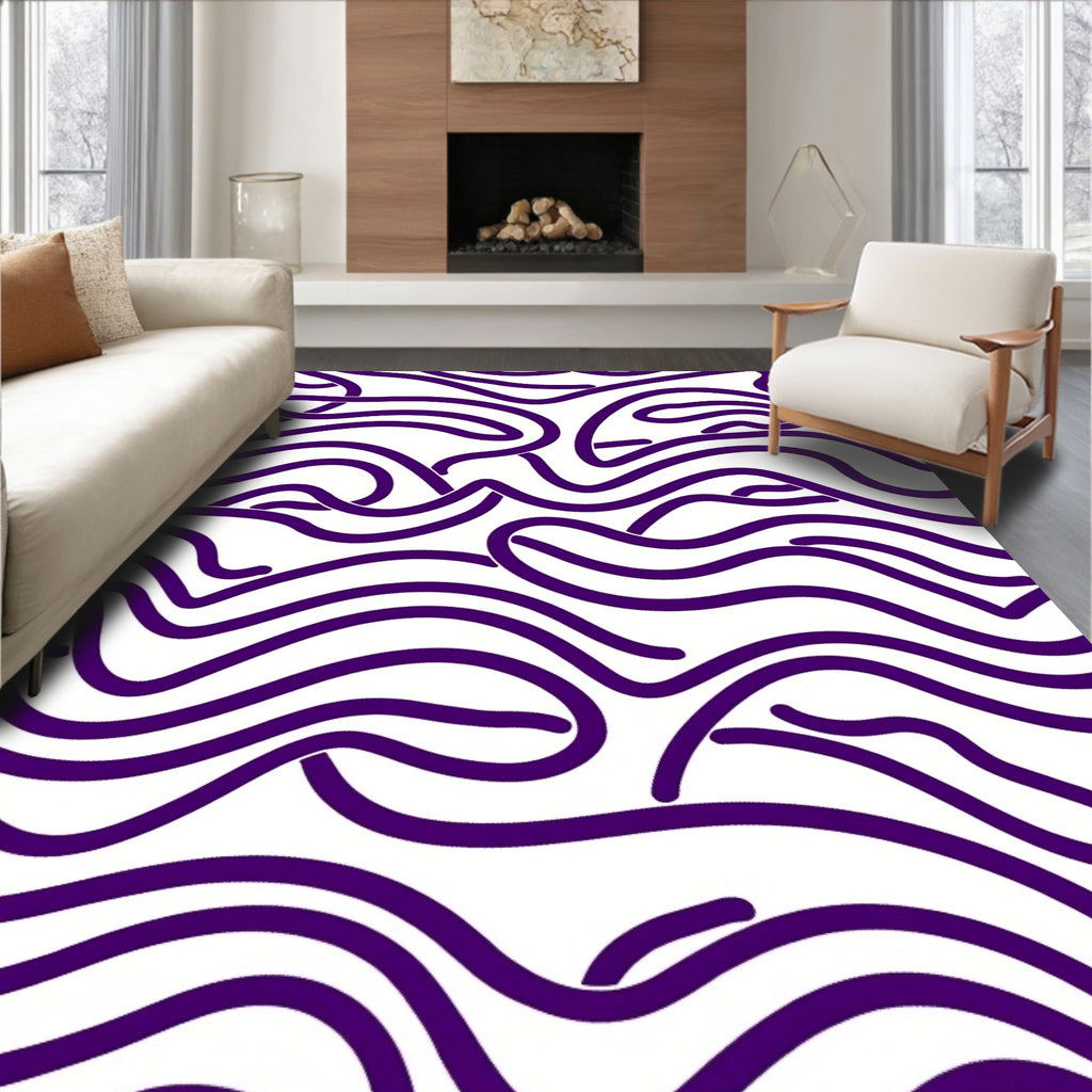 Deep Purple Wavy Lines Abstract Rug